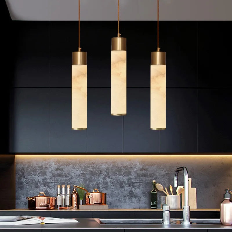 Modern Copper Light Luxury Pendant Lamp Marble Bedside Bedroom Hotel Dining Room Kitchen Stone Hallway Hanging Lighting Led-Letifly Lights and Decor