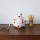 Ceramic heart print matcha bowl set with whisk holder and tea cup glossy white tea tools