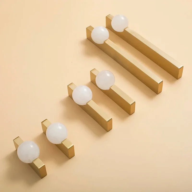 New Light Luxury Cabinet Door Handle High End Brass Wardrobe Handle Natural Crystal Ball Shoe Cabinet Drawer Long Handle-Letifly Lights and Decor