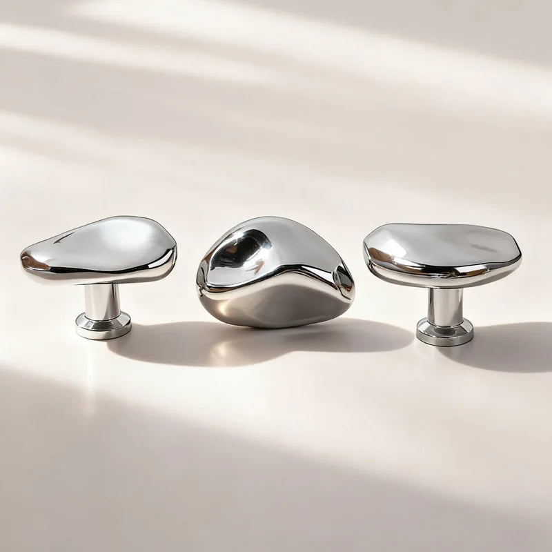 Letifly Lights & Decor - Molten Pebble Cabinet Knob - Sculptural Metal Cabinet Hardware in Brass Chrome and Satin Nickel