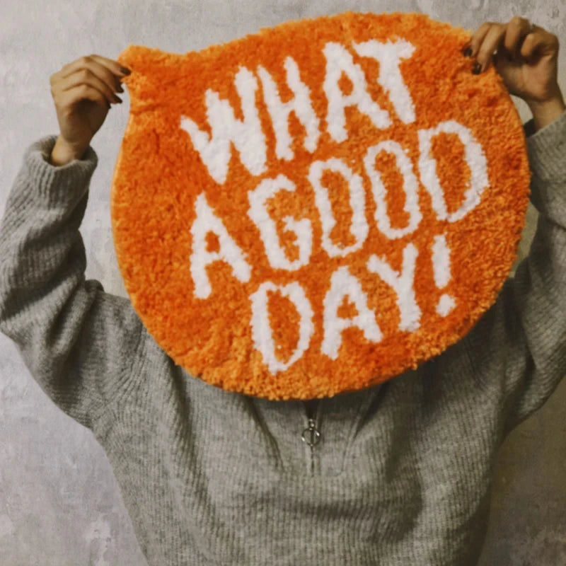Orange Flocking Rug What A Good Day Quote Soft Fluffy Bathroom Bedroom Entryway Floor Mat