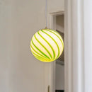 Pendant Light Striped Glass Globe Red Green Whimsical Modern Retro