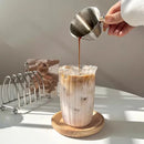 Fluted glass tumbler with scalloped ruffle rim clear drinking glass for iced coffee latte juice modern café style