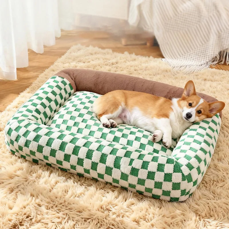 Letifly Lights & Decor - Checker Nest Pet Bed - Plush Checkerboard Dog and Cat Bed Soft Cushioned Pet Lounge Mat
