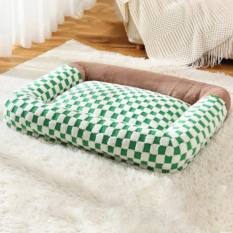 Letifly Lights & Decor - Checker Nest Pet Bed - Plush Checkerboard Dog and Cat Bed Soft Cushioned Pet Lounge Mat