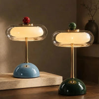 Mid-Century Modern Glass Table Lamp Vintage LED Bedside Desk Lamp Golden Metal Pole Bedroom Nightstand Decor Light-Letifly Lights and Decor