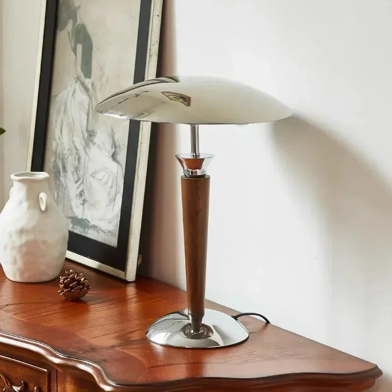 Mid-century modern wood and chrome desk lamp polished table lamp for office or bedroom