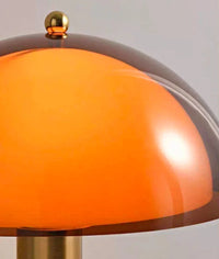 Letifly Lights & Decor - Amber Dome Table Lamp - Amber acrylic dome table lamp with wood-look base and brass-toned stem