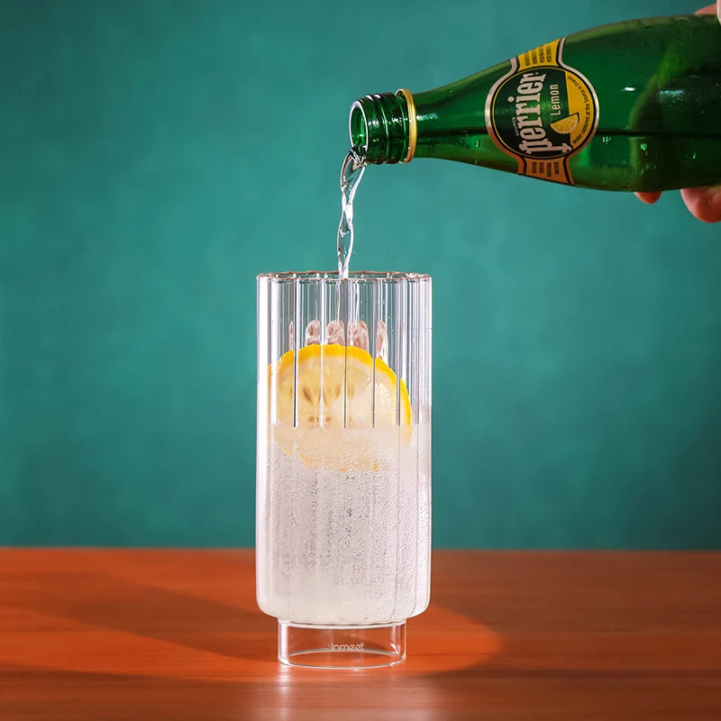 ribbed tall glass borosilicate clear drinkware for cocktails juice water