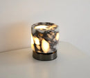 Marble LED bedside lamp soft glow sculptural natural stone cylinder and globe night light