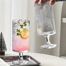 Footed glass cup vertical ribbed clear tall pedestal iced coffee juice cocktail wine elegant