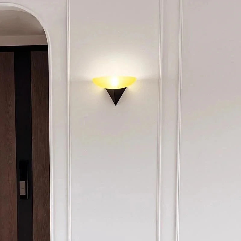 The Horizon Mount Modern glass wall lamp with black triangular mount ambient hallway lighting