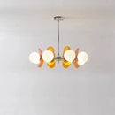 Retro glass globe chandelier with amber panels mid-century modern dining room light