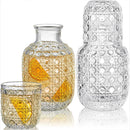 Bedside Carafe Pitcher And Water Glass Tumbler Set Vintage Glass Water Pitcher With Cup Set For Bedroom Retro Relief Patterns-Letifly Lights and Decor
