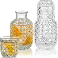 Bedside Carafe Pitcher And Water Glass Tumbler Set Vintage Glass Water Pitcher With Cup Set For Bedroom Retro Relief Patterns-Letifly Lights and Decor