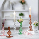 Colorful glass taper candle holders with ribbed and gradient design, set of 3 decorative centerpiece candlesticks
