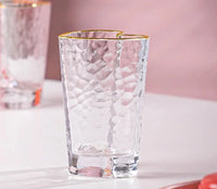 Nordic Lead Free Hammer Pattern Heart Shape Lovely Clear Glass Tumbler Cup with Gold Rim 210ml 7oz Cups for Lovers 1 Pc-Letifly Lights and Decor
