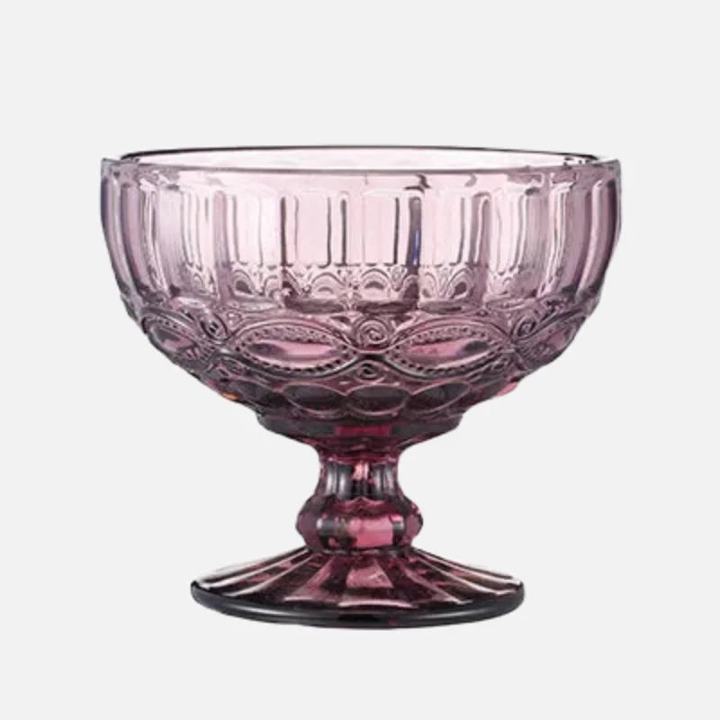 1 PC Vintage Embossed Solid Colored Goblet 300ml 10oz Glasses Goblets Stemware Ice Cream Dessert Cocktail Glass Cup Table Decor-Letifly Lights and Decor
