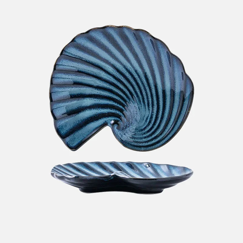Ceramic shell plate kiln glaze ocean-inspired tableware