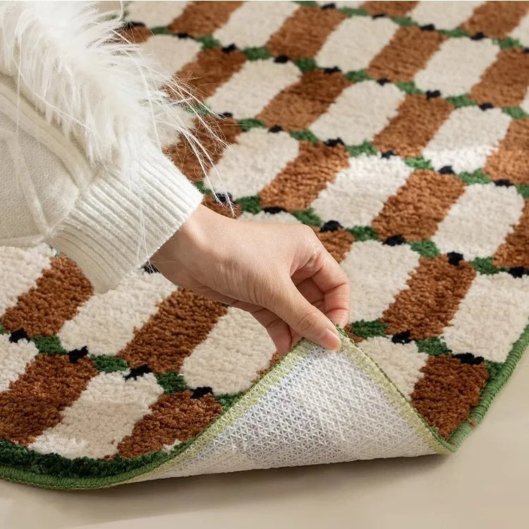 Grids Print Bedroom Mat Soft Tufted Carpet Bathroom Rug Living Area Floor Pad Doormat Aesthetic Home Room Decor-Letifly Lights and Decor