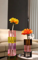 Glass block vase modern crystal geometric flower holder home décor