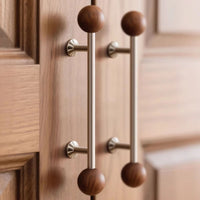 Furniture Hardware Nordic Art Handle/walnut Wood+Brass Handles and Knobs Drawer Pulls Kitchen Cabinet Knobs-Letifly Lights and Decor