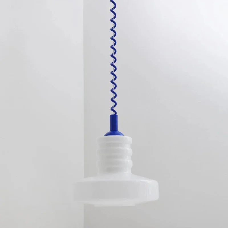 Vintage glass suspension lamp, retro creative white milk glass chandelier with coiled cord, Chromatic Coil Lamp for living room kitchen decor