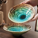 Letifly Lights & Decor - Kairo Ripple Glaze Serving Bowl - Japanese-inspired ceramic serving bowl with ice crackle glaze finish and blue ripple design