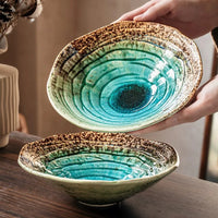 Letifly Lights & Decor - Kairo Ripple Glaze Serving Bowl - Japanese-inspired ceramic serving bowl with ice crackle glaze finish and blue ripple design