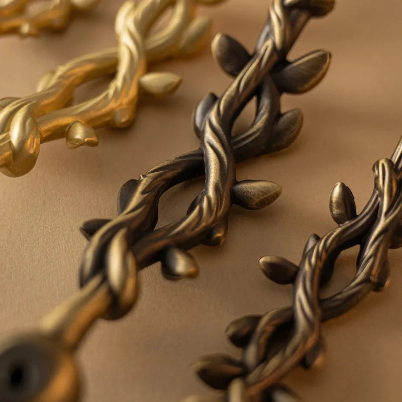 Santaya Brushed Brass Handles Vine-shaped for Kitchen Cabinets Bedroom Wardrobe Drawer Knobs and Furniture Handle-Letifly Lights and Decor