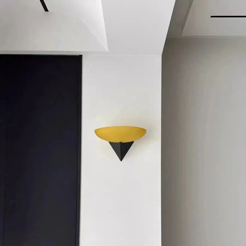 The Horizon Mount Modern glass wall lamp with black triangular mount ambient hallway lighting