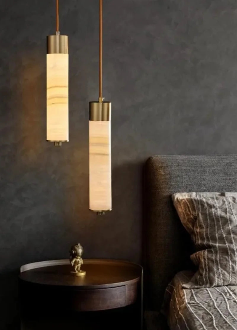Modern Copper Light Luxury Pendant Lamp Marble Bedside Bedroom Hotel Dining Room Kitchen Stone Hallway Hanging Lighting Led-Letifly Lights and Decor