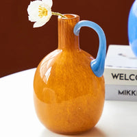 Single Ear Glass Vase Single Handle Retro Modern Home Decor Table Accent for Flowers or Hydroponics
