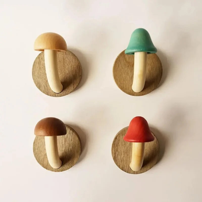 colorful wooden mushroom wall hooks for kids room nursery entryway towel bag coat hanging set with screws