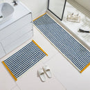 Long Tufting Blue Striped Rug Soft Flocking Non-slip Floor Mat Entrance Bedroom Living Room Girl's Bedside Blanket Home Decor