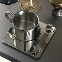 Stainless steel espresso cup and square saucer modern coffee tea set 3pc set with teaspoon