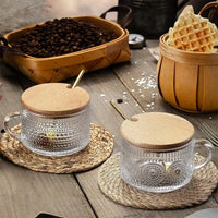4-piece set of 15.2oz/450ml glass cups and wooden lids, vintage glass coffee cups are perfect for cappuccinos, latte, cereal-Letifly Lights and Decor