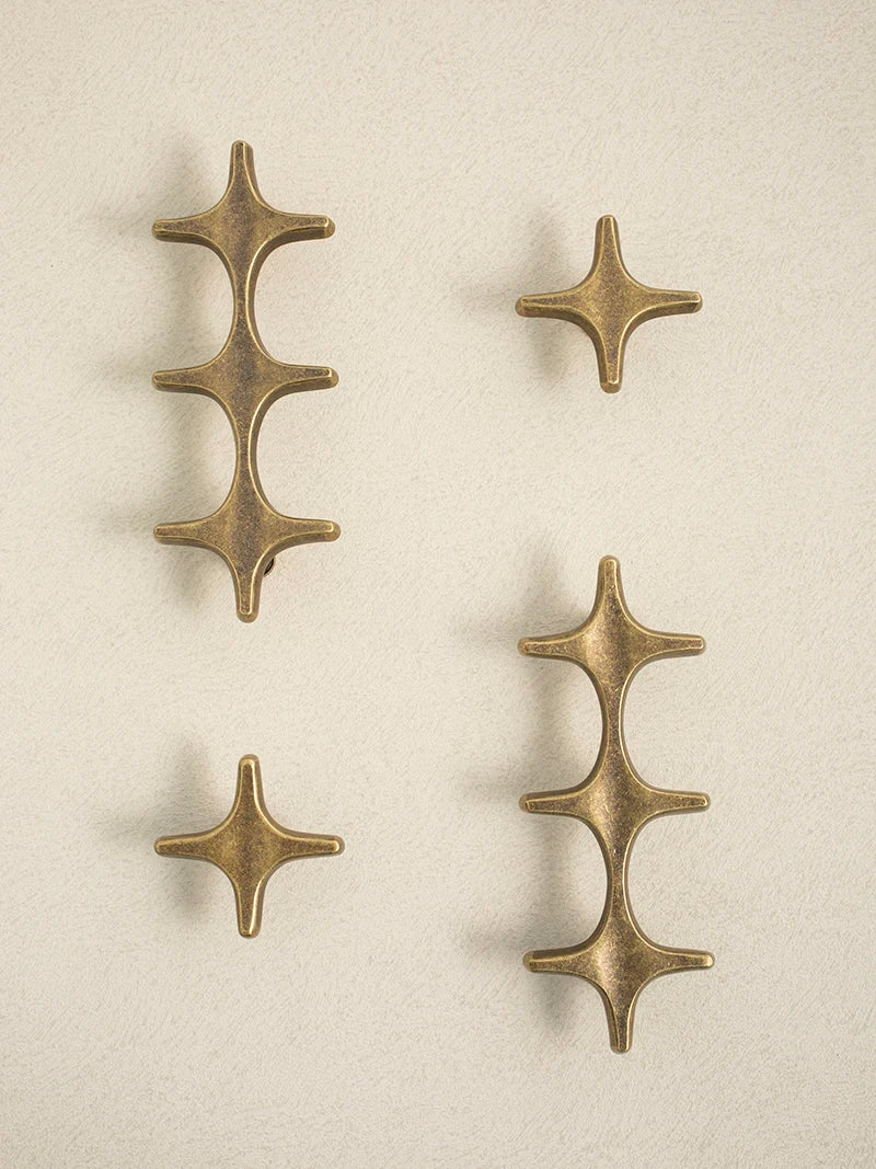 Letifly Lights & Decor - Crossbeam Brass Knobs - Sculptural Brass Cabinet Knobs Cross Shape Antique Gold Black Polished Chrome Hardware