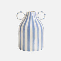 Ceramic Vase Double Ear Striped Glazed Black Blue Abstract Living Room Modern Decor