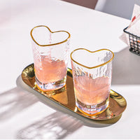 Nordic Lead Free Hammer Pattern Heart Shape Lovely Clear Glass Tumbler Cup with Gold Rim 210ml 7oz Cups for Lovers 1 Pc-Letifly Lights and Decor