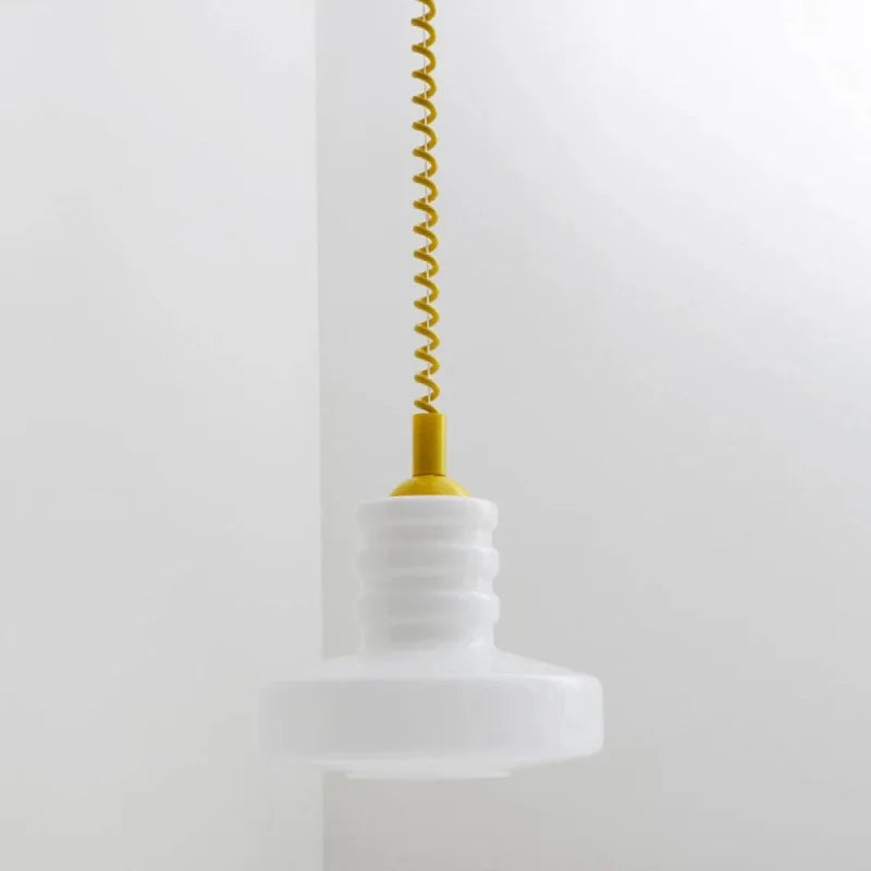 Vintage glass suspension lamp, retro creative white milk glass chandelier with coiled cord, Chromatic Coil Lamp for living room kitchen decor