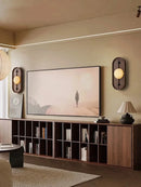 Marble Wall Lamp Sculptural Wood Frame Minimalist LED Japanese Modern Indoor Accent Lighting