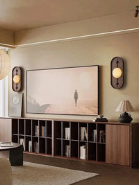 Marble Wall Lamp Sculptural Wood Frame Minimalist LED Japanese Modern Indoor Accent Lighting