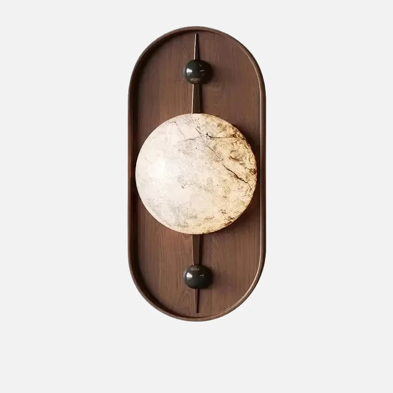 Marble Wall Lamp Sculptural Wood Frame Minimalist LED Japanese Modern Indoor Accent Lighting