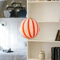 Pendant Light Striped Glass Globe Red Green Whimsical Modern Retro