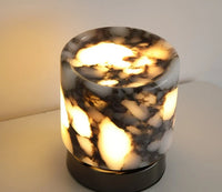 Marble LED bedside lamp soft glow sculptural natural stone cylinder and globe night light
