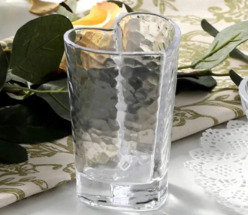 Nordic Lead Free Hammer Pattern Heart Shape Lovely Clear Glass Tumbler Cup with Gold Rim 210ml 7oz Cups for Lovers 1 Pc-Letifly Lights and Decor