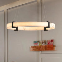 Aura Marble Ring Pendant 23.6Inch Round LED Pendant Light Hanging Chandelier Adjustable Height for luxury living room and modern dining area
