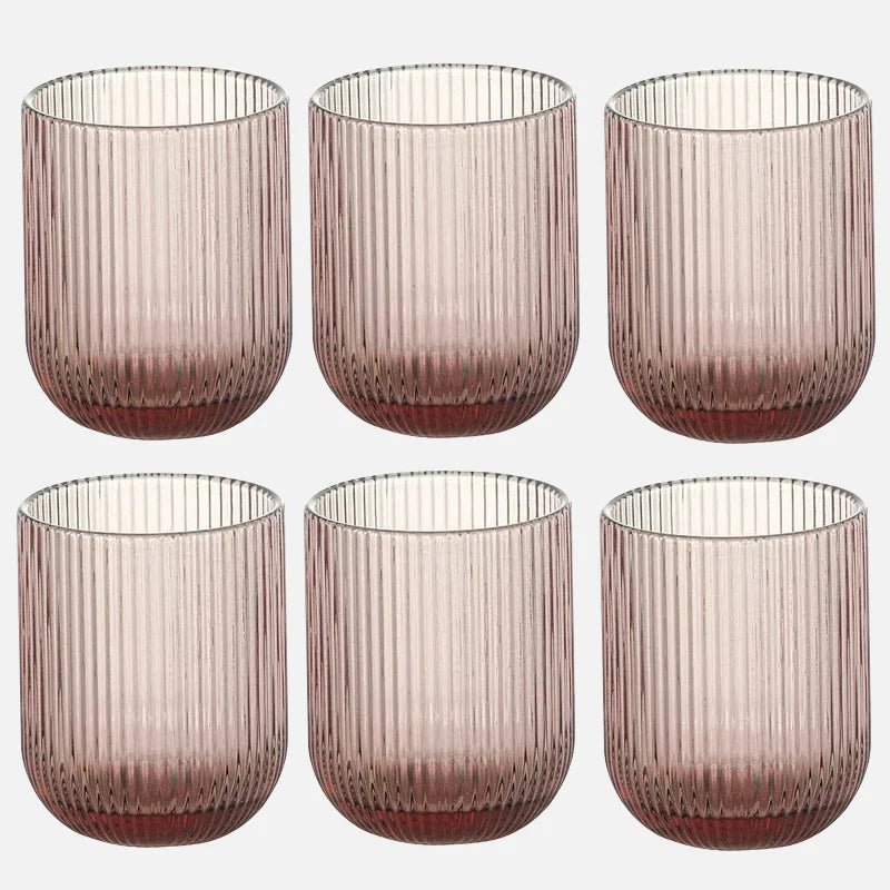 Pack of 6 Simple Vertical Striped Drinking Whiskey Glass Jars Luxury Ribbed Glass Candle Holder Container For Home Decor-Letifly Lights and Decor