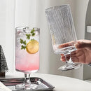 Footed glass cup vertical ribbed clear tall pedestal iced coffee juice cocktail wine elegant